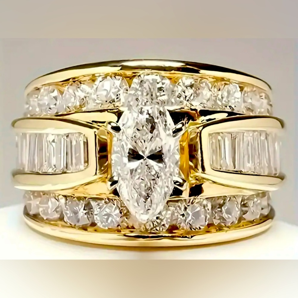 New yellow gold plated engagement ring with rhinestones size 10